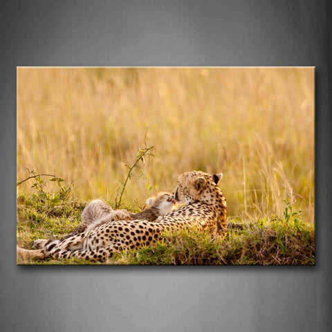 Two Cheetah Kiss On Grass Wall Art Painting The Picture Print On Canvas Animal Pictures For Home Decor Decoration Gift 