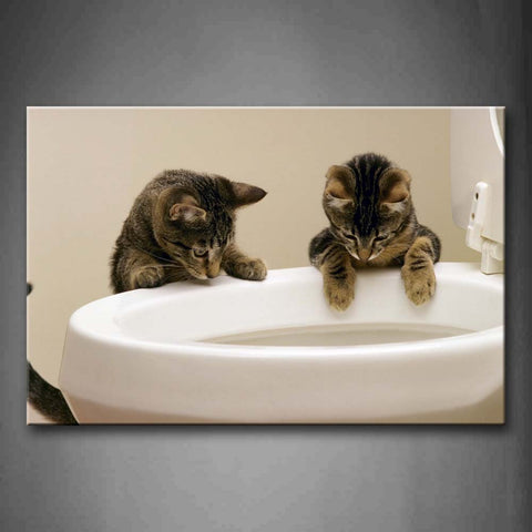 Two Cats Look At The Toilet Wall Art Painting Pictures Print On Canvas Animal The Picture For Home Modern Decoration 