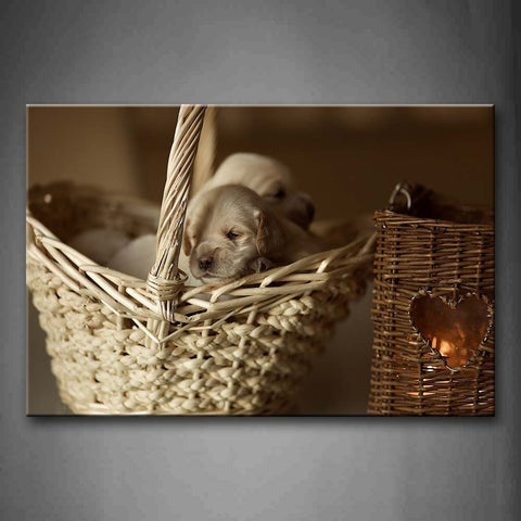 Baby Dog Sleep On Basket  Wall Art Painting Pictures Print On Canvas Animal The Picture For Home Modern Decoration 