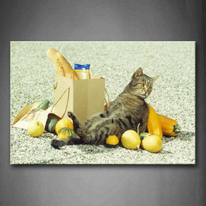 Cat Sit With Vegetables And Bag Wall Art Painting The Picture Print On Canvas Animal Pictures For Home Decor Decoration Gift 