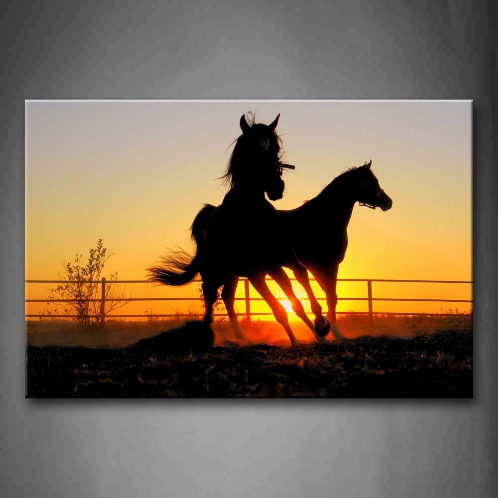 Two Horses Run Together Sunrise Wall Art Painting The Picture Print On Canvas Animal Pictures For Home Decor Decoration Gift 