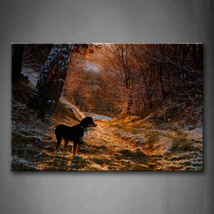 Black Dog Stand On Grass Under Tree  Wall Art Painting Pictures Print On Canvas Animal The Picture For Home Modern Decoration 