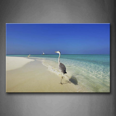 Blue Gray Bird Stand On Beach Wall Art Painting Pictures Print On Canvas Animal The Picture For Home Modern Decoration 