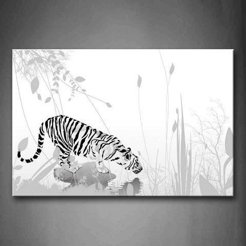 Black And White Tiger Stand On Stone Drink Water Wall Art Painting The Picture Print On Canvas Animal Pictures For Home Decor Decoration Gift 