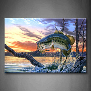 Fish Jump Out Water With Withered Tree In Sunset Wall Art Painting The Picture Print On Canvas Animal Pictures For Home Decor Decoration Gift 