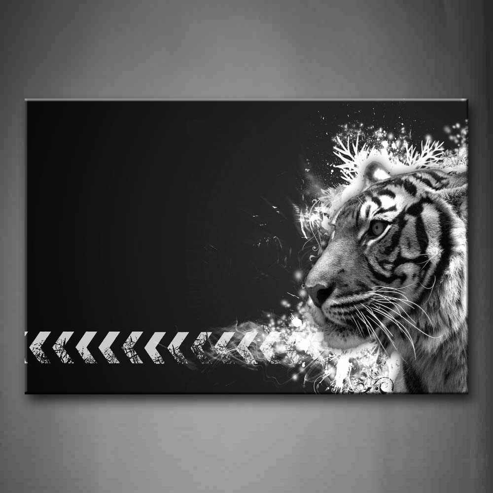 Black And White Tiger Head At Black Background Wall Art Painting Pictures Print On Canvas Animal The Picture For Home Modern Decoration 