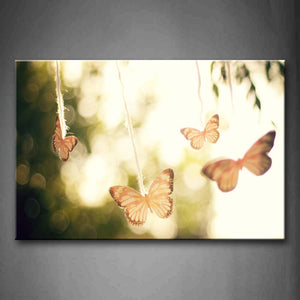 Four Butterflies With Rope Wall Art Painting Pictures Print On Canvas Animal The Picture For Home Modern Decoration 