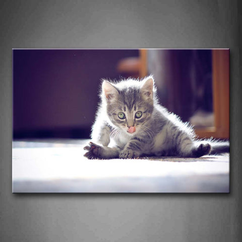 Cute Cat Lie On Floor Stick Out Tongue  Wall Art Painting Pictures Print On Canvas Animal The Picture For Home Modern Decoration 