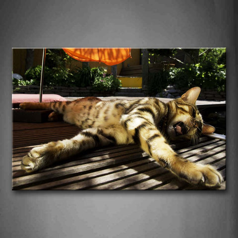 Yellow Cat Lie On Wooden Ground  Wall Art Painting Pictures Print On Canvas Animal The Picture For Home Modern Decoration 