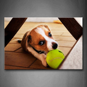 Dog Play With Yellow Ball On Ground  Wall Art Painting Pictures Print On Canvas Animal The Picture For Home Modern Decoration 