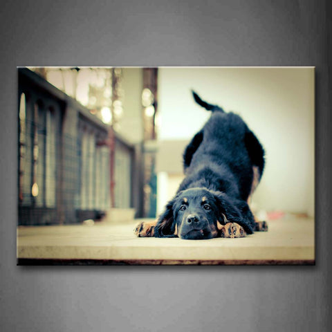 Black Dog Bend Over On Road Fence Wall Art Painting The Picture Print On Canvas Animal Pictures For Home Decor Decoration Gift 