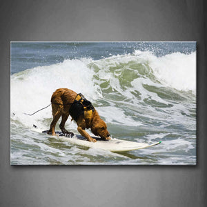 Yellow Dog Play On Sea Wave Wall Art Painting The Picture Print On Canvas Animal Pictures For Home Decor Decoration Gift 