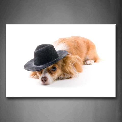 Yellow Dog Wear Black Cap In White Background  Wall Art Painting Pictures Print On Canvas Animal The Picture For Home Modern Decoration 