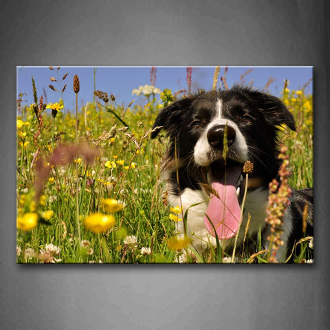 Dog Lie In Grass Flowers Wall Art Painting Pictures Print On Canvas Animal The Picture For Home Modern Decoration 