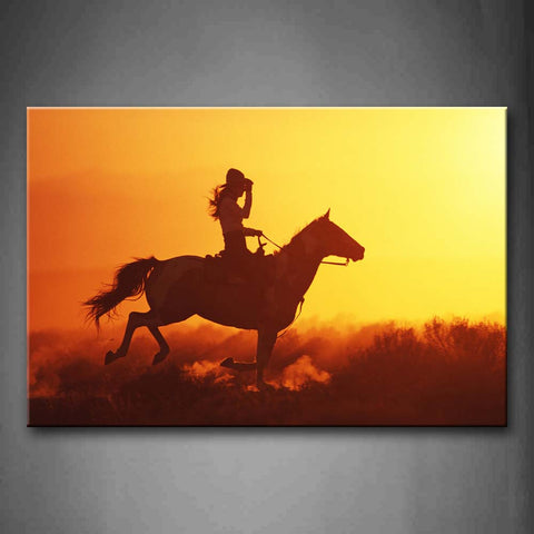 Brown Woman Ride Horse On Grass At Sunset Wall Art Painting Pictures Print On Canvas Animal The Picture For Home Modern Decoration 