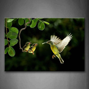 Mother Hummingbird Fly To Cubs On Branch Wall Art Painting The Picture Print On Canvas Animal Pictures For Home Decor Decoration Gift 