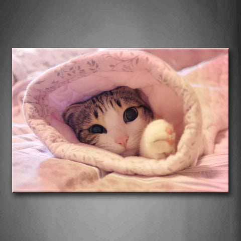 Cat Is Covered Pink Blanket Wall Art Painting The Picture Print On Canvas Animal Pictures For Home Decor Decoration Gift 