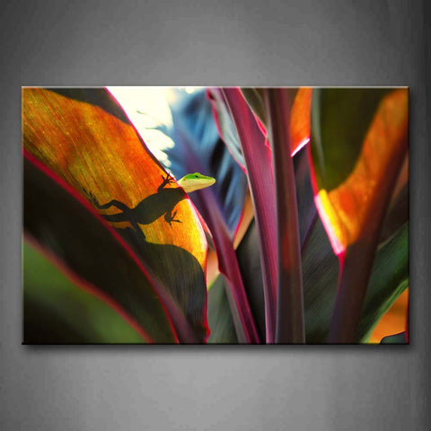 Lizard Crawl On Yellow Leafs Pink Wall Art Painting The Picture Print On Canvas Animal Pictures For Home Decor Decoration Gift 