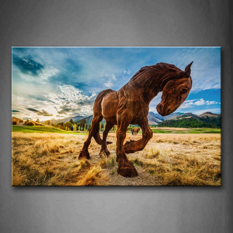 Artistic Horse Stand On Dry Grass Mountain Trees  Wall Art Painting The Picture Print On Canvas Animal Pictures For Home Decor Decoration Gift 