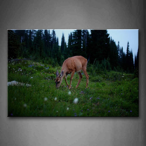 Deer Eat Grass On Land Flower Trees  Wall Art Painting Pictures Print On Canvas Animal The Picture For Home Modern Decoration 