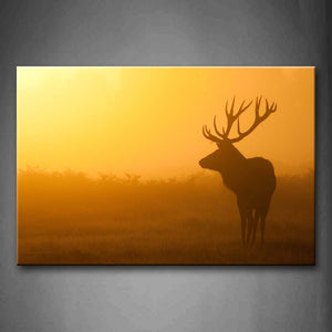 Yellow Orange Deer Stand On Grassland Before Dawn Wall Art Painting Pictures Print On Canvas Animal The Picture For Home Modern Decoration 