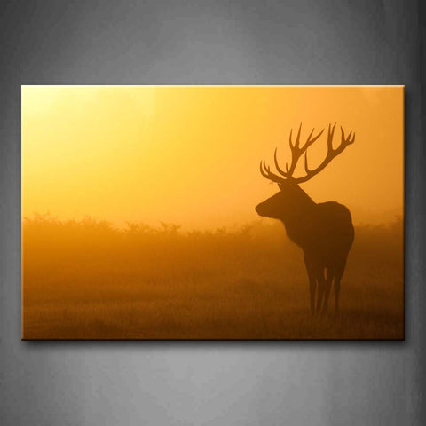 Yellow Orange Deer Stand On Grassland Before Dawn Wall Art Painting Pictures Print On Canvas Animal The Picture For Home Modern Decoration 