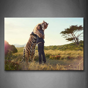 A Man Holding Together With A Tiger Wall Art Painting Pictures Print On Canvas Animal The Picture For Home Modern Decoration 