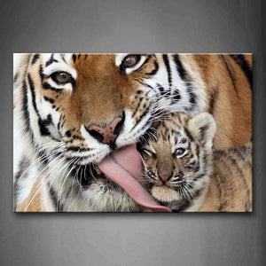 Tiger Tongue Lick Cub Wall Art Painting The Picture Print On Canvas Animal Pictures For Home Decor Decoration Gift 