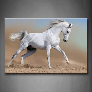 White Horse Running On Sand Wall Art Painting The Picture Print On Canvas Animal Pictures For Home Decor Decoration Gift 