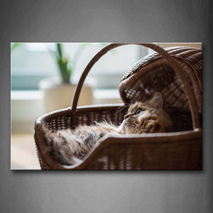 Cat Resting In Basket Wall Art Painting The Picture Print On Canvas Animal Pictures For Home Decor Decoration Gift 