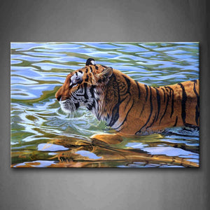 Tiger Swimming In Water Wall Art Painting Pictures Print On Canvas Animal The Picture For Home Modern Decoration 