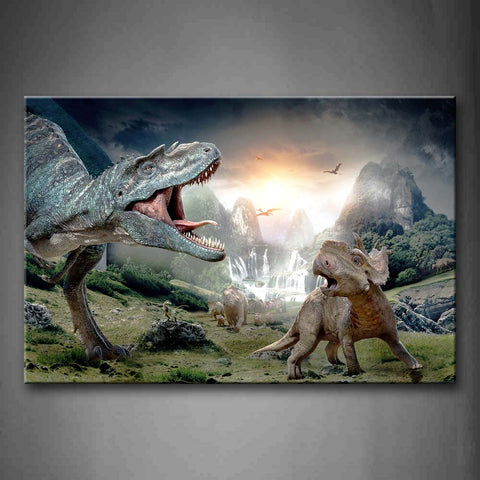 Dinosaur Openmouth With Cub Wall Art Painting Pictures Print On Canvas Animal The Picture For Home Modern Decoration 