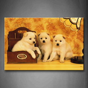 Brown Three White Dog With Light And Box Wall Art Painting The Picture Print On Canvas Animal Pictures For Home Decor Decoration Gift 