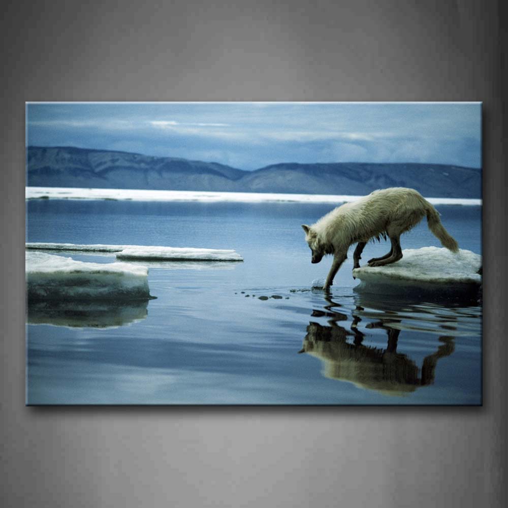 Blue Arctic White Wolf In Lake Foraging Wall Art Painting The Picture Print On Canvas Animal Pictures For Home Decor Decoration Gift 