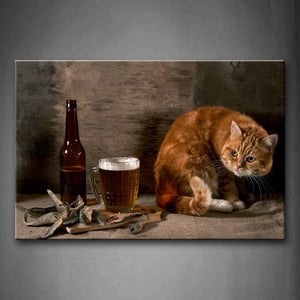 Brown Cute Cat With Bear Wall Art Painting Pictures Print On Canvas Animal The Picture For Home Modern Decoration 