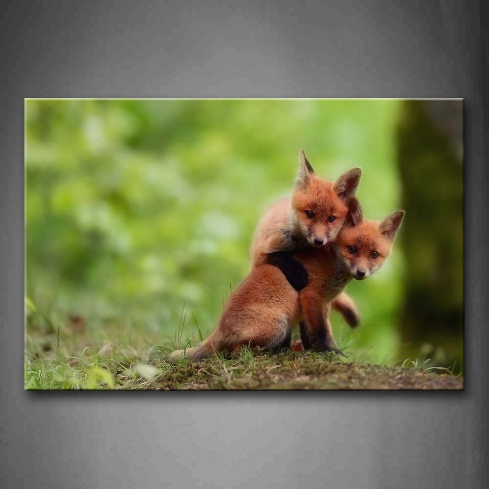 Two Brown Fox In Forest Close-Up Wall Art Painting The Picture Print On Canvas Animal Pictures For Home Decor Decoration Gift 