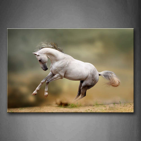 White Horse Is Jumping On The Ground Wall Art Painting The Picture Print On Canvas Animal Pictures For Home Decor Decoration Gift 