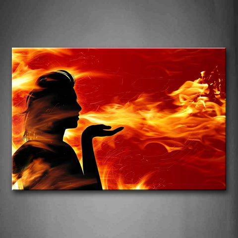 Red Much Fire Around A Woman Wall Art Painting The Picture Print On Canvas People Pictures For Home Decor Decoration Gift 