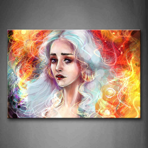 White Hair Lady And Many Colorful Lines Wall Art Painting Pictures Print On Canvas People The Picture For Home Modern Decoration 