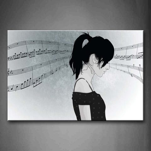 Black And White A Young Girl Is Thinking About The Music Wall Art Painting Pictures Print On Canvas People The Picture For Home Modern Decoration 