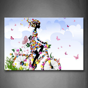 Beautiful Girl Is Riding A Bike Wall Art Painting The Picture Print On Canvas People Pictures For Home Decor Decoration Gift 