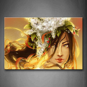 There Is A Bunch Of Flowers On The Girl'S Head Wall Art Painting Pictures Print On Canvas People The Picture For Home Modern Decoration 