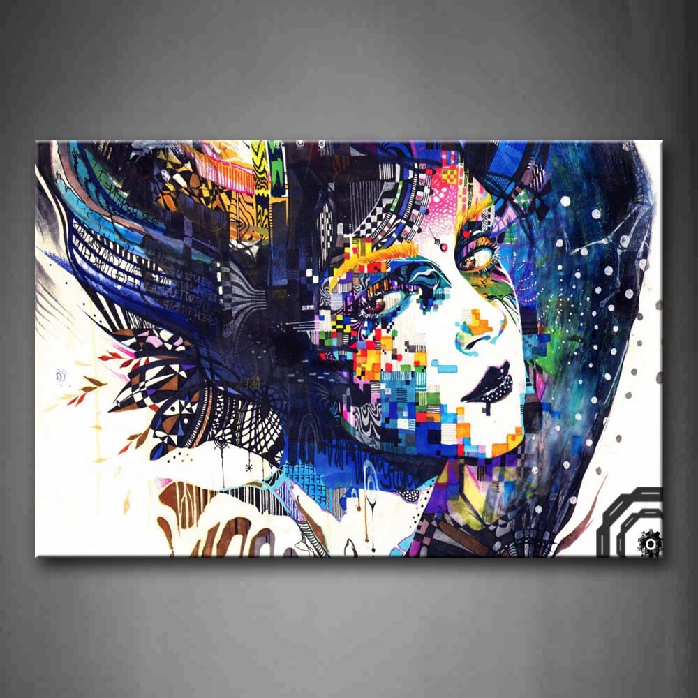 Many Colorful Patterns On Her Face Wall Art Painting The Picture Print On Canvas People Pictures For Home Decor Decoration Gift 