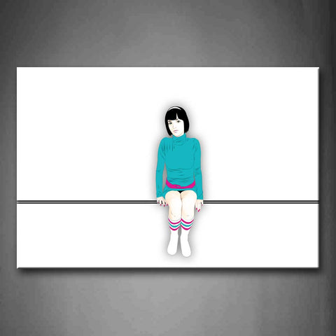 Girl Wears Blue Sweater Wall Art Painting The Picture Print On Canvas People Pictures For Home Decor Decoration Gift 