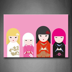 Pink Four Girls Dreesing In Different Colors Clothes Wall Art Painting Pictures Print On Canvas People The Picture For Home Modern Decoration 