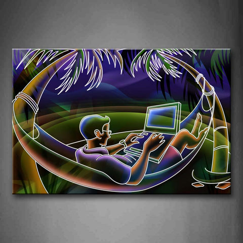 Man Play Computer On Hammock Wall Art Painting The Picture Print On Canvas People Pictures For Home Decor Decoration Gift 
