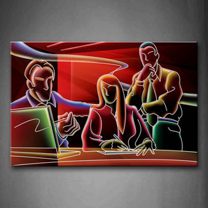 Three People Write Thinking Near A Computer Wall Art Painting Pictures Print On Canvas People The Picture For Home Modern Decoration 