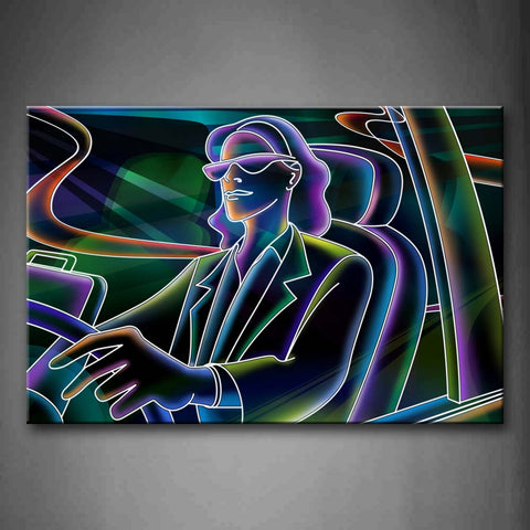 Man Wear Glasses Drive Car  Wall Art Painting The Picture Print On Canvas People Pictures For Home Decor Decoration Gift 