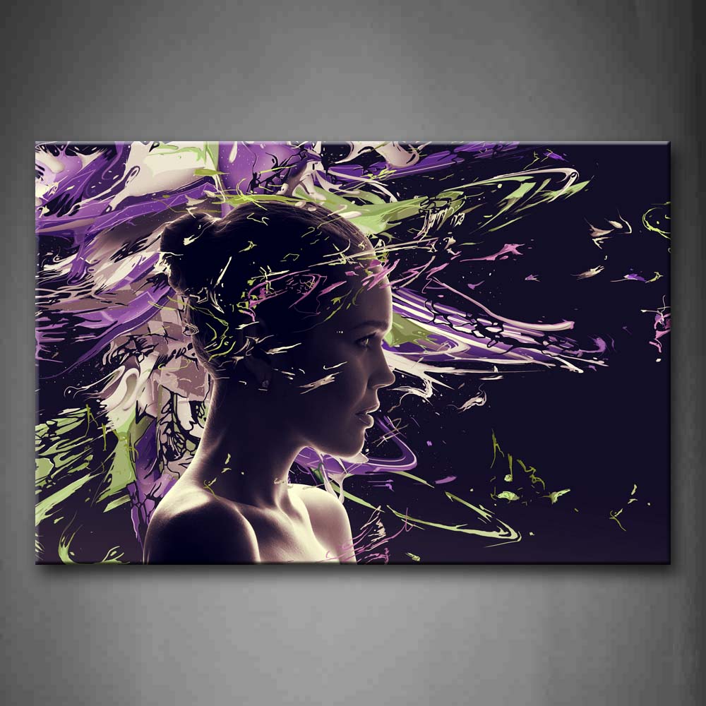 Psychedelic Woman Head Purple Profile Wall Art Painting Pictures Print On Canvas People The Picture For Home Modern Decoration 