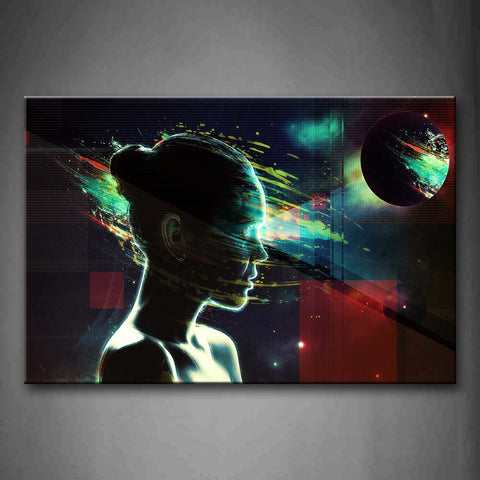 Psychedelic Woman Profile Earth  Wall Art Painting The Picture Print On Canvas People Pictures For Home Decor Decoration Gift 